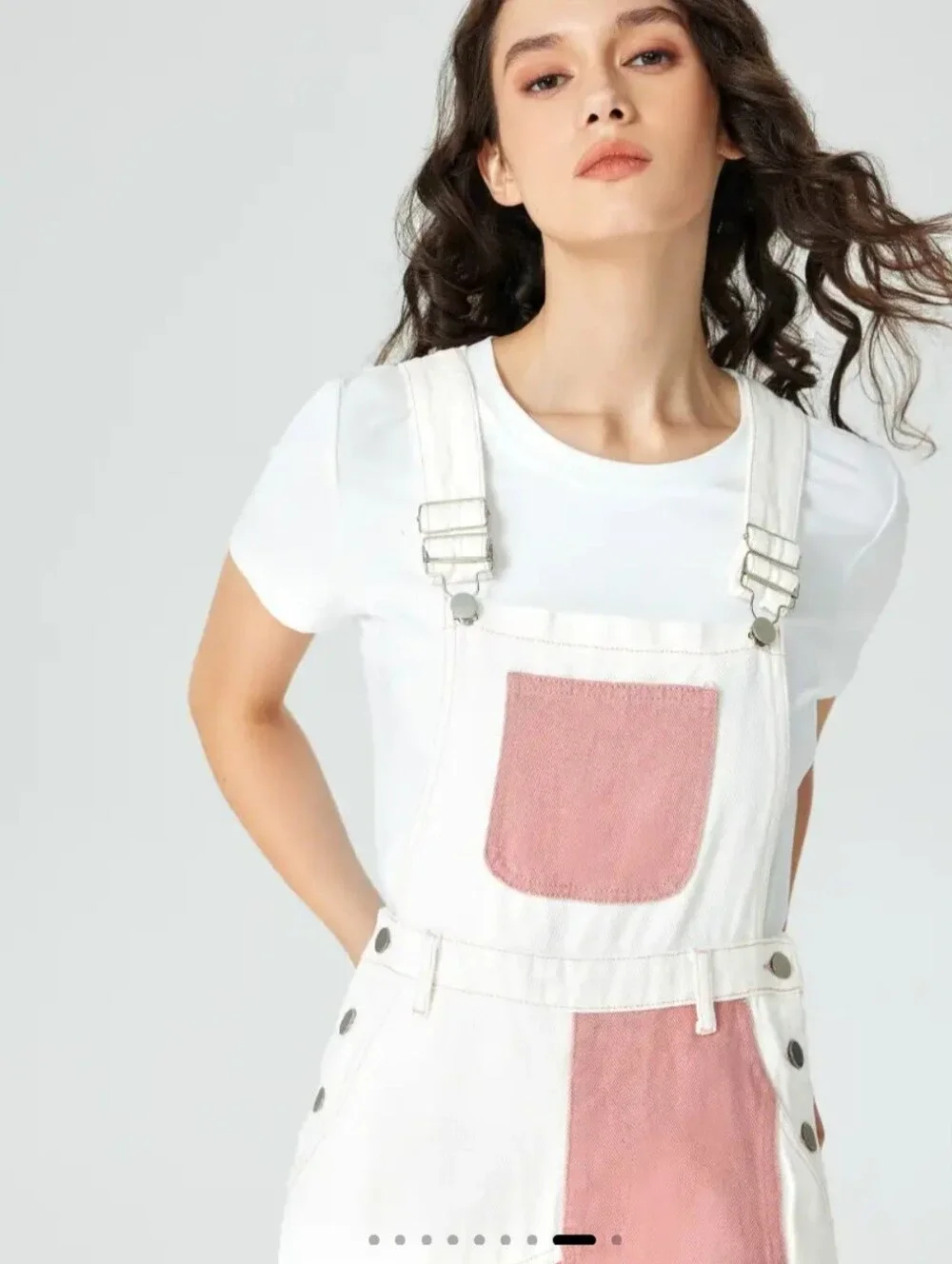 Cider Pink and White Patchwork Overalls - Picture 3 of 8